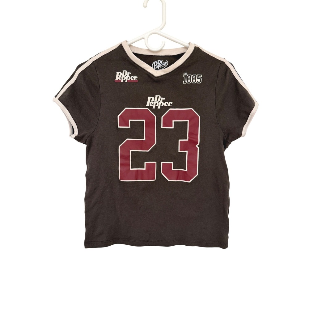 Dr Pepper Graphic Tee Cotton Blend Retro Y2K Sporty Ringer Shirt Brown Mo